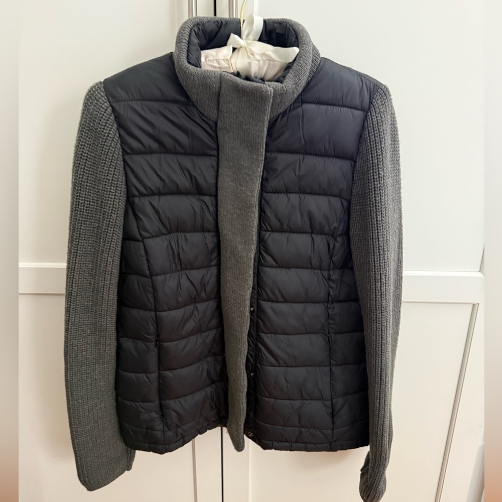 Marc New York Black and Gray Puffer Jacket with Knit Sleeves